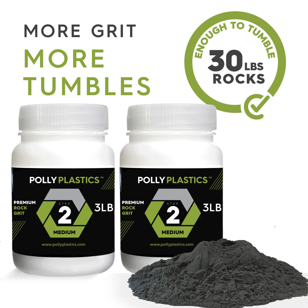 Polly Plastics Rock Tumbler Media Grit Refill, Medium 180/220 Silicon Carbide Grit, Stage 2 for Tumbling Stones (2 Pack) (6 lb.)