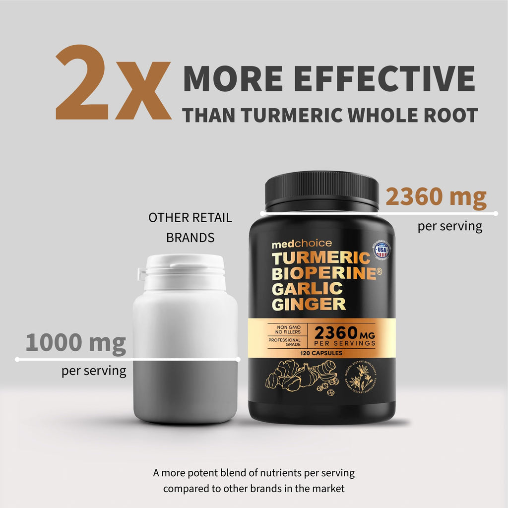 4-in-1 Turmeric Joint Support Supplements with Garlic and BioPerine - 2360 mg High Potency Herbal Blend for Mobility, Everyday Flexibility, Digestive Comfort, and Active Aging Support (120ct)