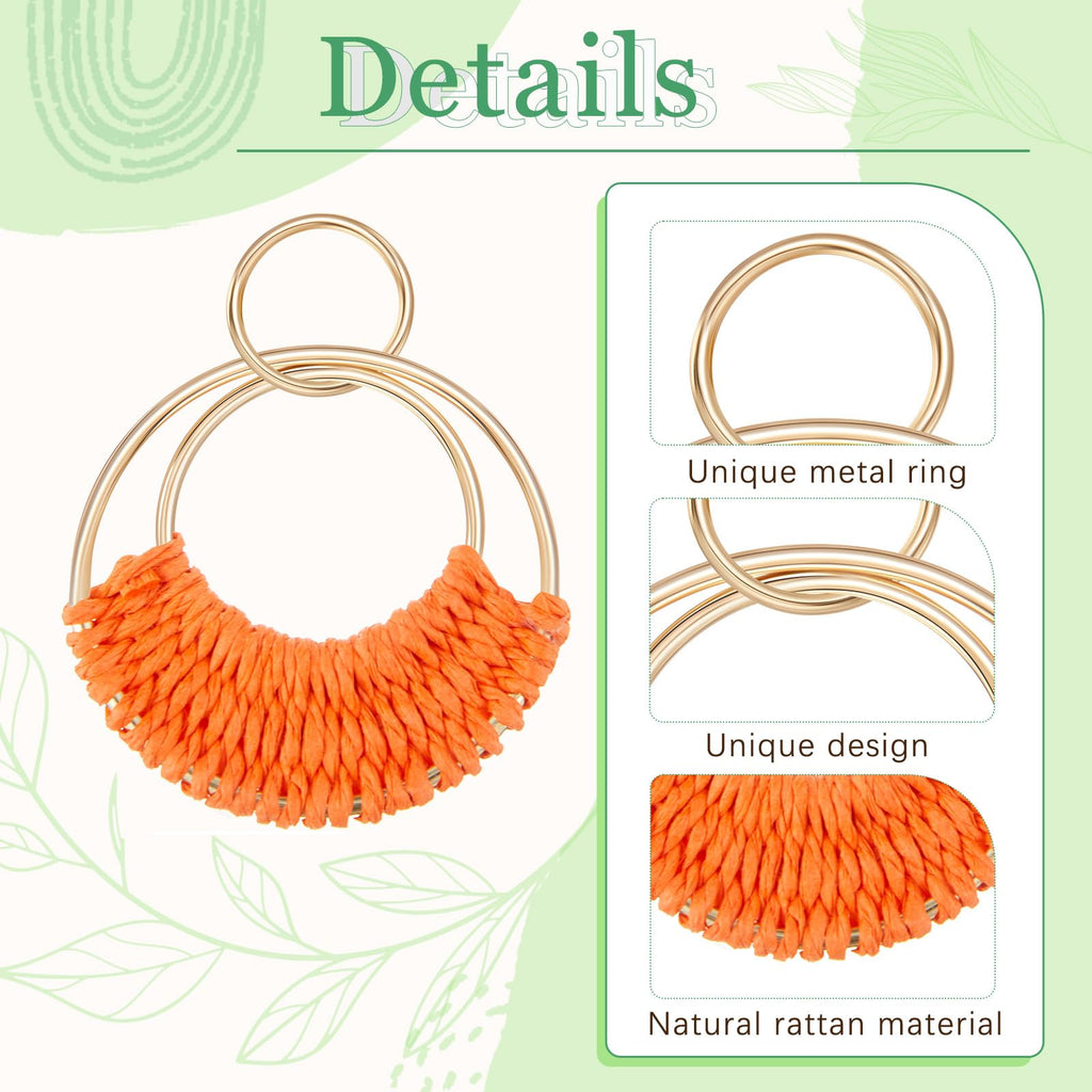 Meekoo 4 Pairs Handmade Boho Rattan Earrings for Women,Colorful