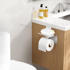 Toilet Paper Holder with Shelf, Adhesive or Screw Wall Mount Toilet Paper Roll Holder for Bathroom, Rustproof 304 Stainless Steel Toilet Roll Tissue Holder Dispenser with Phone Shelf (2, Chrome)