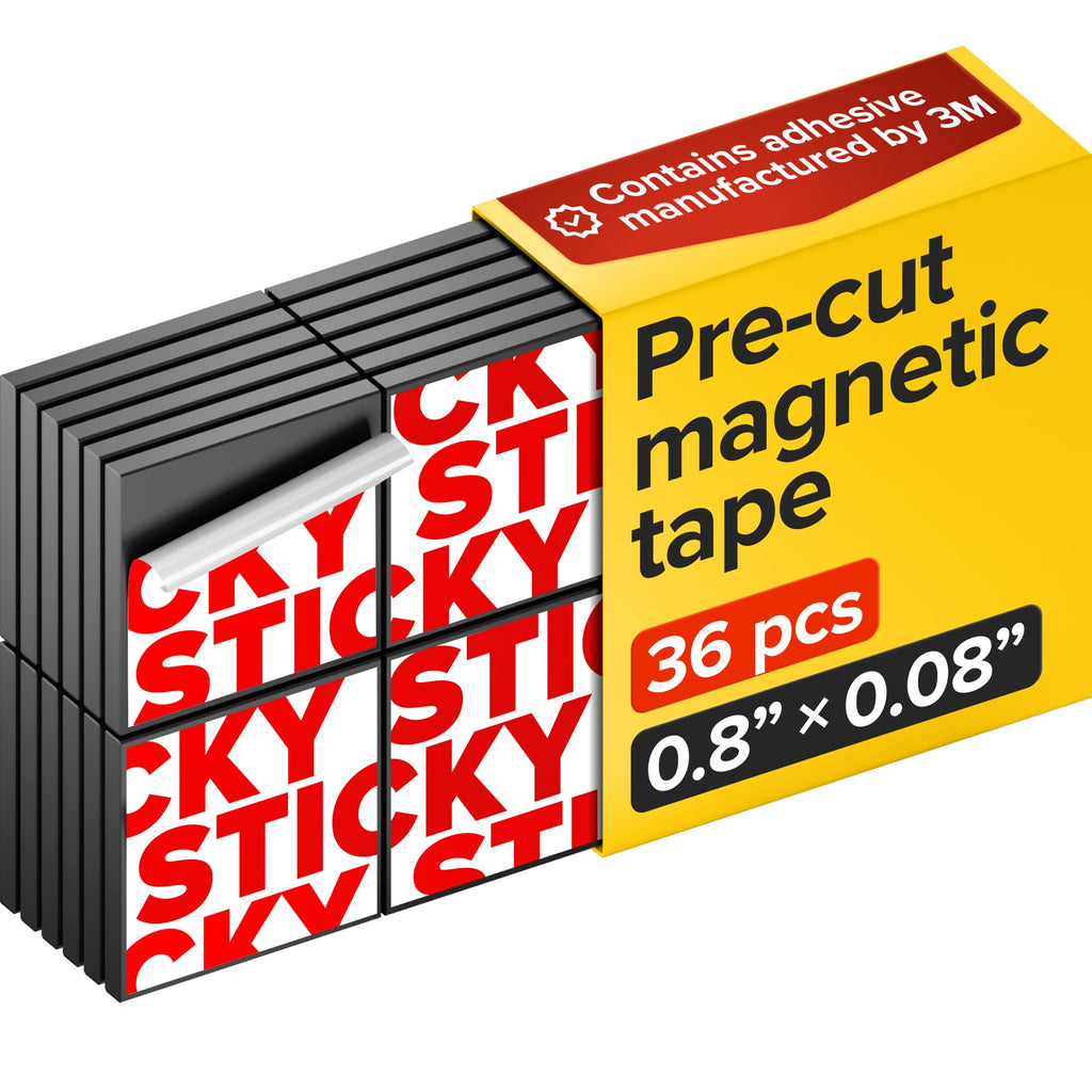 Pre-Cut Adhesive Magnetic Tape Squares, 0.8"x0.08" (20x2mm), 36 pcs