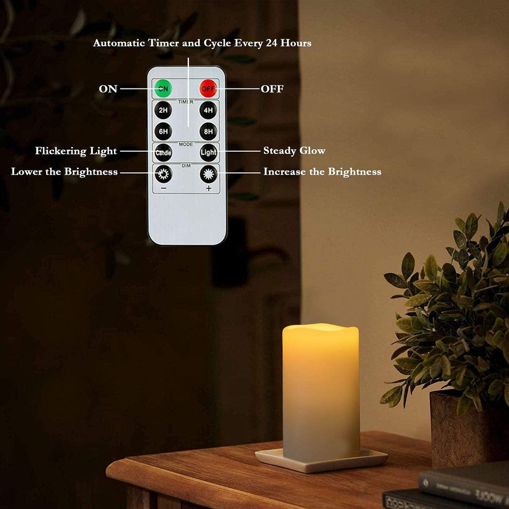 Homemory 4" x 6" Large Waterproof Outdoor Flameless Candles, Battery Operated Flickering LED Pillar Candles with Remote and Timers for Indoor Outdoor Lanterns, Long Lasting, Dark Ivory, Set of 4