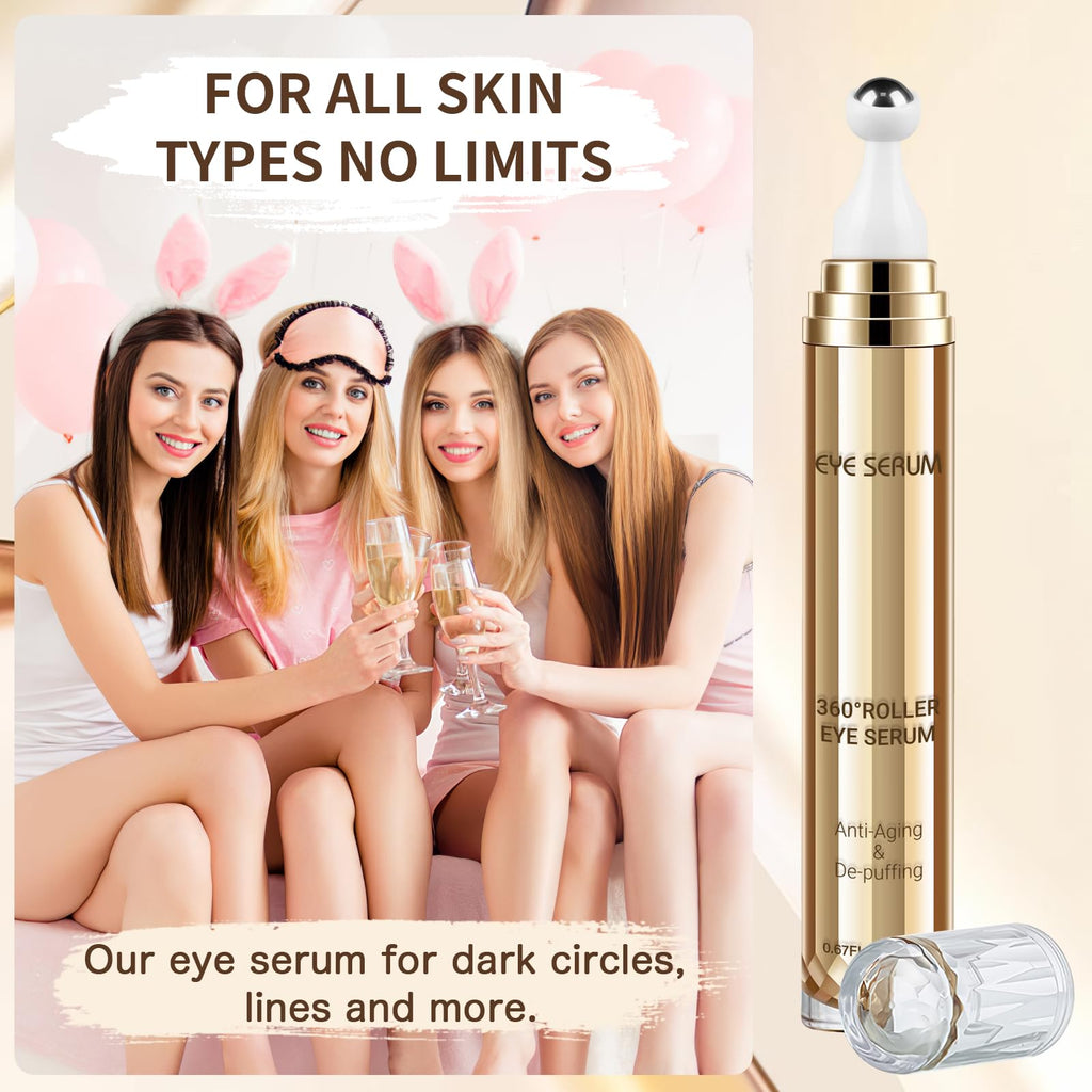 5% Caffeine Eye Serum, Hyaluronic Acid Under Eyes Cream for Dark Circles and Puffiness Anti Aging with 360° Massage Ball Reduce Wrinkles, Fine Lines and Eye Bags Treatment for Men/Women 0.67 fl. oz
