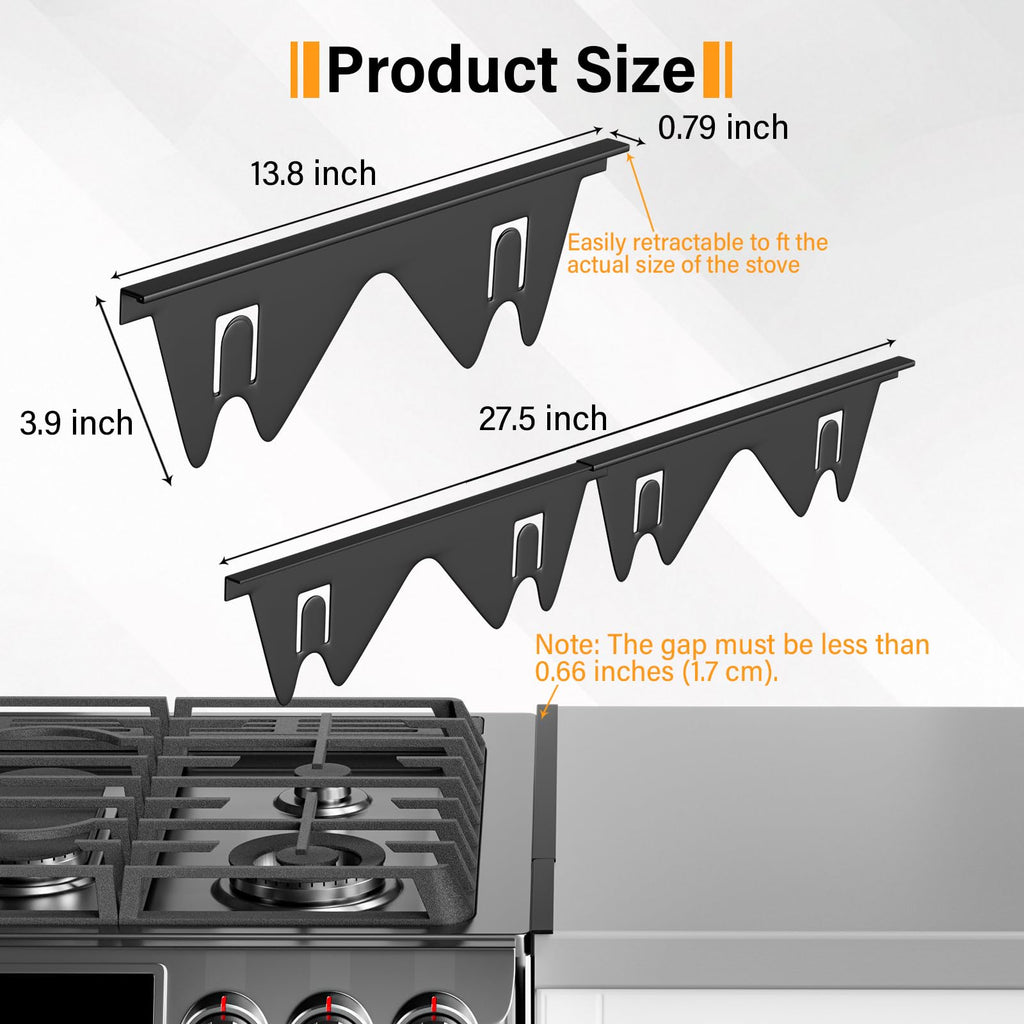 HOSAAM Stove Gap Covers Stainless Steel Black, Stove Gap Filler Extendable Length 13.8" to 27.5", Width 0.79" Oven Gap Filler, Heat Resistant Guard Between Stove Top & Counter (2 Pack)