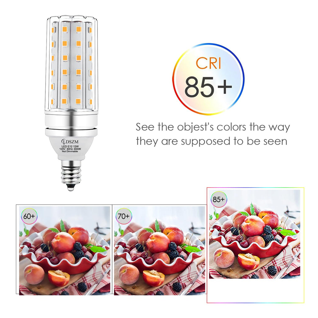 LDSZM E12 LED Bulbs 12W Candelabra led Light Bulb,100 Watt Equivalent 1200lm Warm White 3000K E12 Base LED Chandelier Light Bulbs Non-Dimmable LED Corn Bulbs, Pack of 6