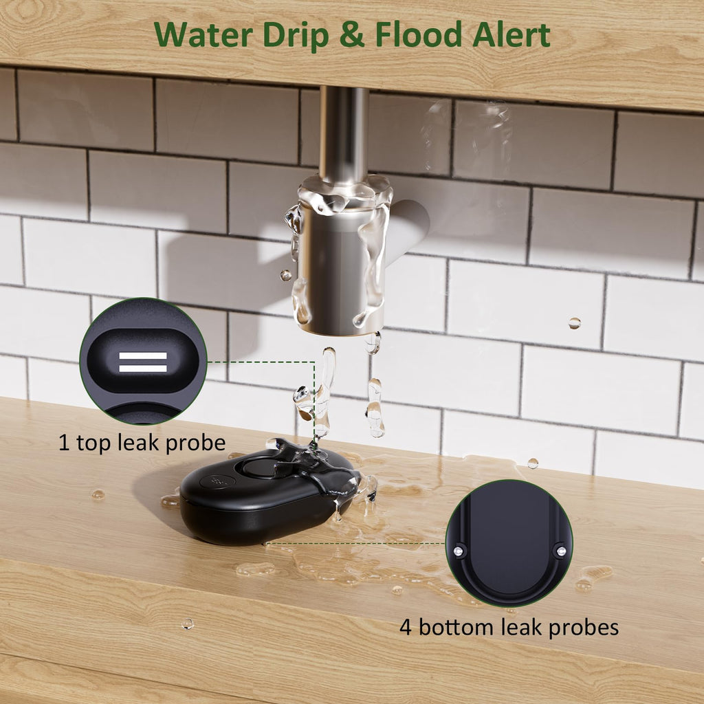 5 Pack WD60 Water Leak Detectors for Home, 100dB Water Sensor Alarm for Basement, Leakage Detection Device for Pipe/Drain/Under Sink Drip, Floor Flood in Bathroom/Kitchen/Toilet/Laundry Room, Black