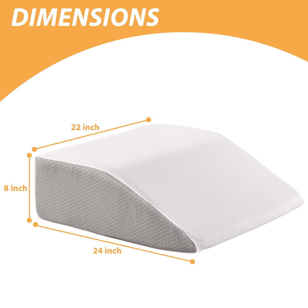 Bedluxe Leg Pillow Elevation Blood Circulation, Wedge Pillow for Legs Swelling, Leg Elevating Wedge Pillow for After Surgery, Foot Knee Pillow for Leg Rest, Sleeping, Memory Foam Top, 8in, White/Grey