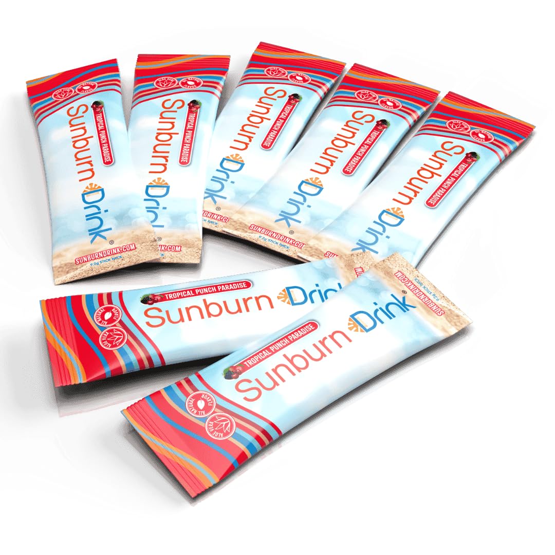 Hydration & Skin Recovery Drink Mix –Sunburn Relief - All-Natural, No Sugar – Collagen, CoQ10, Vitamin E, Aloe, Antioxidants – Supports Healthy Skin & After-Sun Recovery – 7 Stick Pack