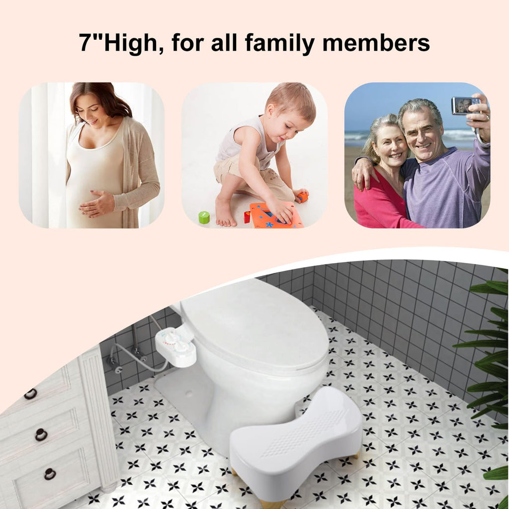 Toilet Stool Squat Adult,Gligam Poop Stool for Bathroom,Bearing 550 lbs Weight,Toilet Step Stool, Potty Stool for Adults and Kids,Non-Slip Simple Design,7" Tall (White/Bamboo Color)