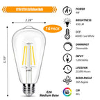 winsaLED 16 Pack LED Edison Bulbs 40W Equivalent, 4000K Cool White Dimmable ST19 Light Bulb, 4W LED Filament Bulb, 450LM E26 Vintage Bulbs for Ceiling Light Fixtures