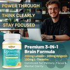 Kynderynl Liposomal Luteolin 200mg – Luteolin Supplement & Brain Supplement for Memory and Focus with Apigenin & L-Theanine – Non-GMO, Gluten-Free, 60 Softgels