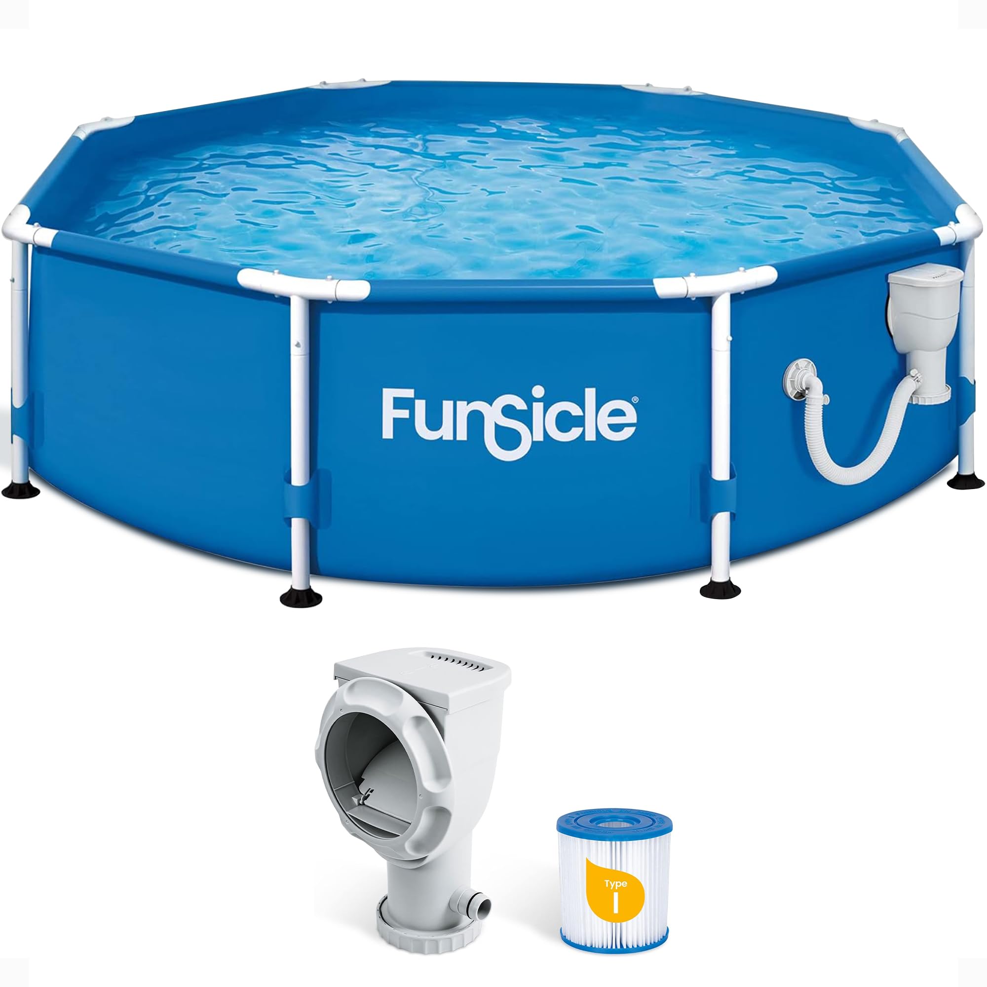 Funsicle Activity 8' x 30" Round Above Ground Swimming Pool Set with SkimmerPlus 2-in-1 Filter Pump - Easy Setup for Backyard Fun