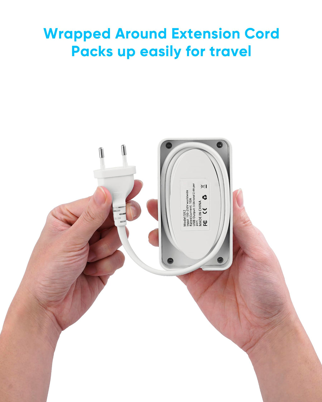 Kakyanill European Travel Plug Adapter, EU/UK/US Travel Plug Adapter Power Strip, 6 AC Outlets, 4 USB Ports (2 USB C), 3ft Wrapped Around Extension Cord, Universal Travel Adapter
