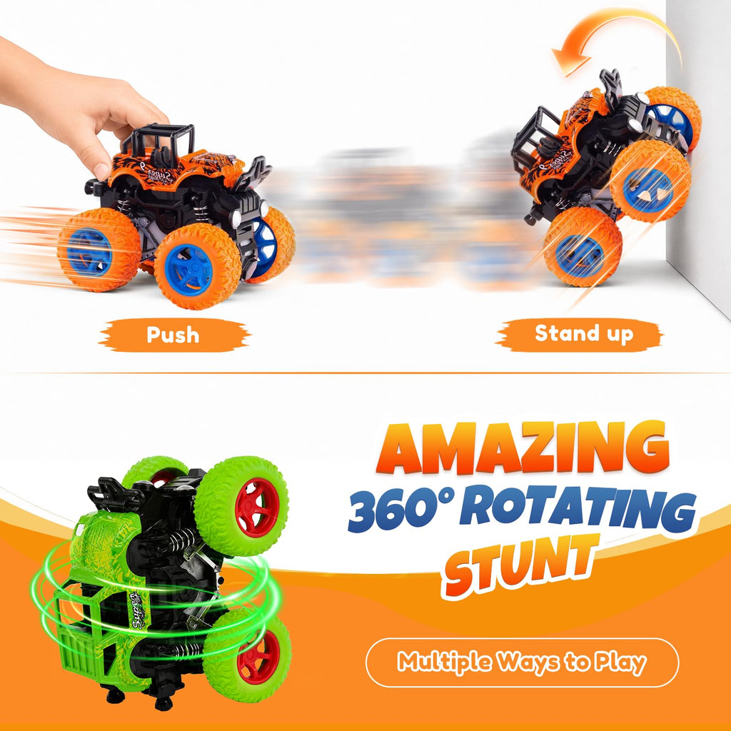 ANAOER 4 Pack Monster Trucks Toys for Boys 2 3 4 5 6 7 Year Old, Friction Powered Pull Back Car Toys for Toddlers Kids Ages 3-5 2-4 4-7, Best Birthday Christmas Party Gift for Boys and Toddlers