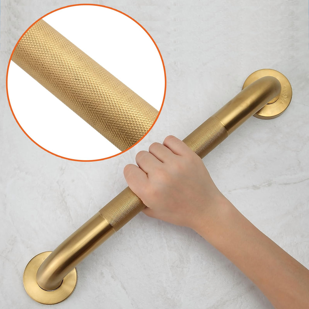 Rackickyer Shower Grab Bar, 2 Pack 16 Inch Gold Bathroom Grab Bar, 1.25" Diameter 304 Stainless Steel Anti-Slip Grab Bars for Bathtubs and Showers, Handicap Shower Grab Bar for Seniors Elderly