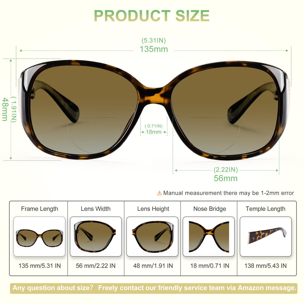 EYEGUARD 2 Pack Bifocal Reading Sunglasses for Women Oversized Sun Readers UV400 Protection Outdoor Reading Glasses 1.50