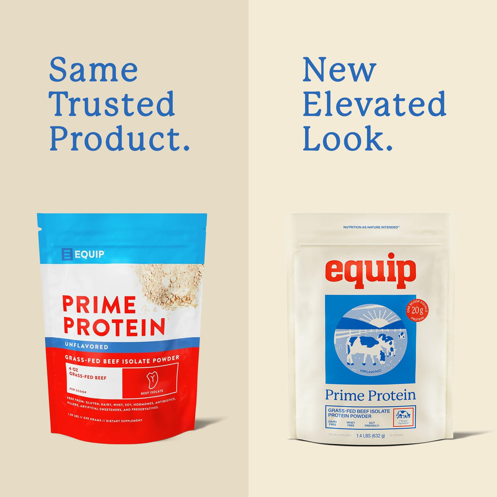 Equip Foods Prime Protein Powder | Clean, Grass Fed Beef Protein Powder | Carnivore Protein Isolate | Paleo, Keto Friendly | Gluten & Dairy Free | Helps Build & Repair Tissue | 30 Servings, Unflavored