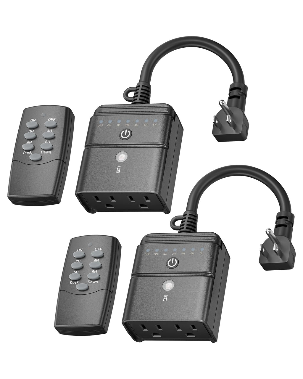 BN-LINK Outdoor Timer with Remote Control, Dusk to Dawn Light Sensor, Waterproof Plug-in Timer Outlet, 2 Grounded Outlets, 100ft Range, Perfect for Christmas & Halloween Lights, 15A 1/2HP ETL,2pack