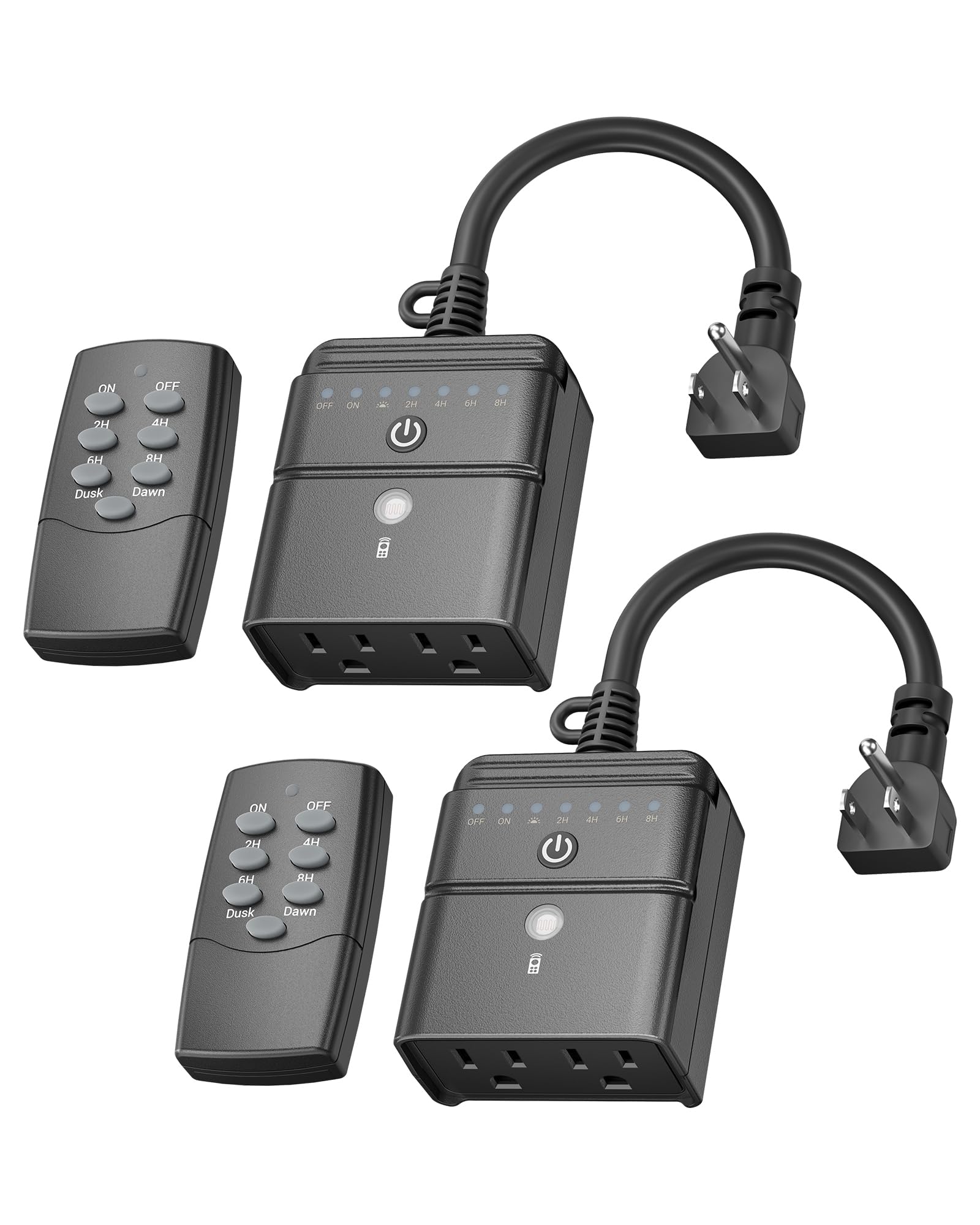 BN-LINK Outdoor Timer with Remote Control, Dusk to Dawn Light Sensor, Waterproof Plug-in Timer Outlet, 2 Grounded Outlets, 100ft Range, Perfect for Christmas & Halloween Lights, 15A 1/2HP ETL,2pack