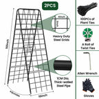 A-Frame Cucumber Trellis for Raised Bed, 50"x 16" Adjustable Heavy Duty Metal Garden Trellis for Climbing Plants Outdoor, Plant Support for Tomatoes Pea Bean Grape Vining Vegetables (2 Pack)