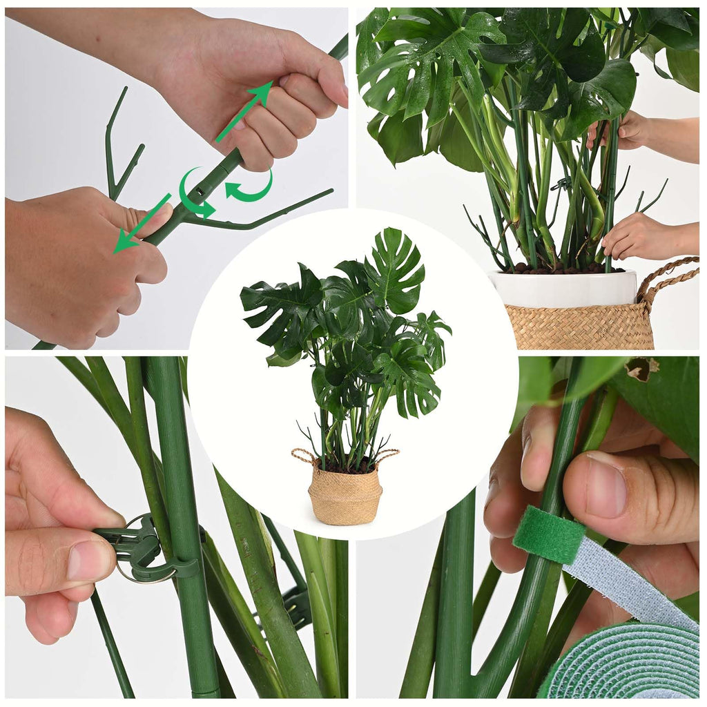 Yhtpouqe 12 Pack Plant Support Stakes, Plant Stakes for Indoor and Outdoor Plants. 39.37inch Plant Sticks with Extension Poles, Plant Clips, Plant Ties for Potted Monstera Plants, Climbing Plants