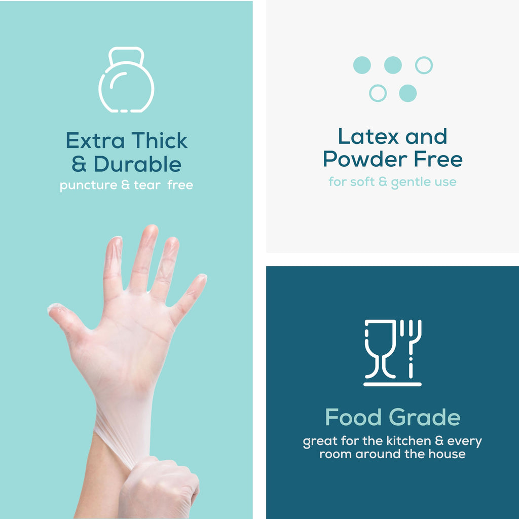 GUSTO Clear Vinyl Plastic Gloves [200 Count] Latex-Free, Powder-Free, Food Safe Disposable Gloves for Cooking, Meal Prep, Cleaning & Everyday Use (Formerly Comfy Package)