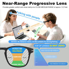 Missfive Versatile Progressive Multifocus Reading Glasses Men, Advanced Wider Spring Hinges Multifocal Computer Readers with Anti-Slip Soft Rubber Tips, No-Line Anti-Blue Light for Near Range +2.50