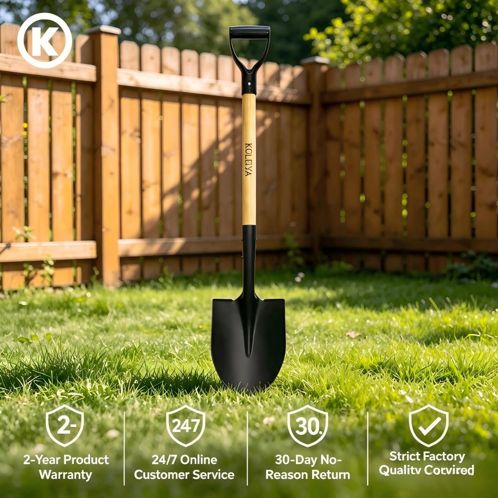 KOLEIYA 41 Inch Round Point Shovel for Digging,Heavy Duty Garden Shovel with D-Handle,Wooden Handle,Ideal for Gardening,Landscaping,Beach,and Snow Removal