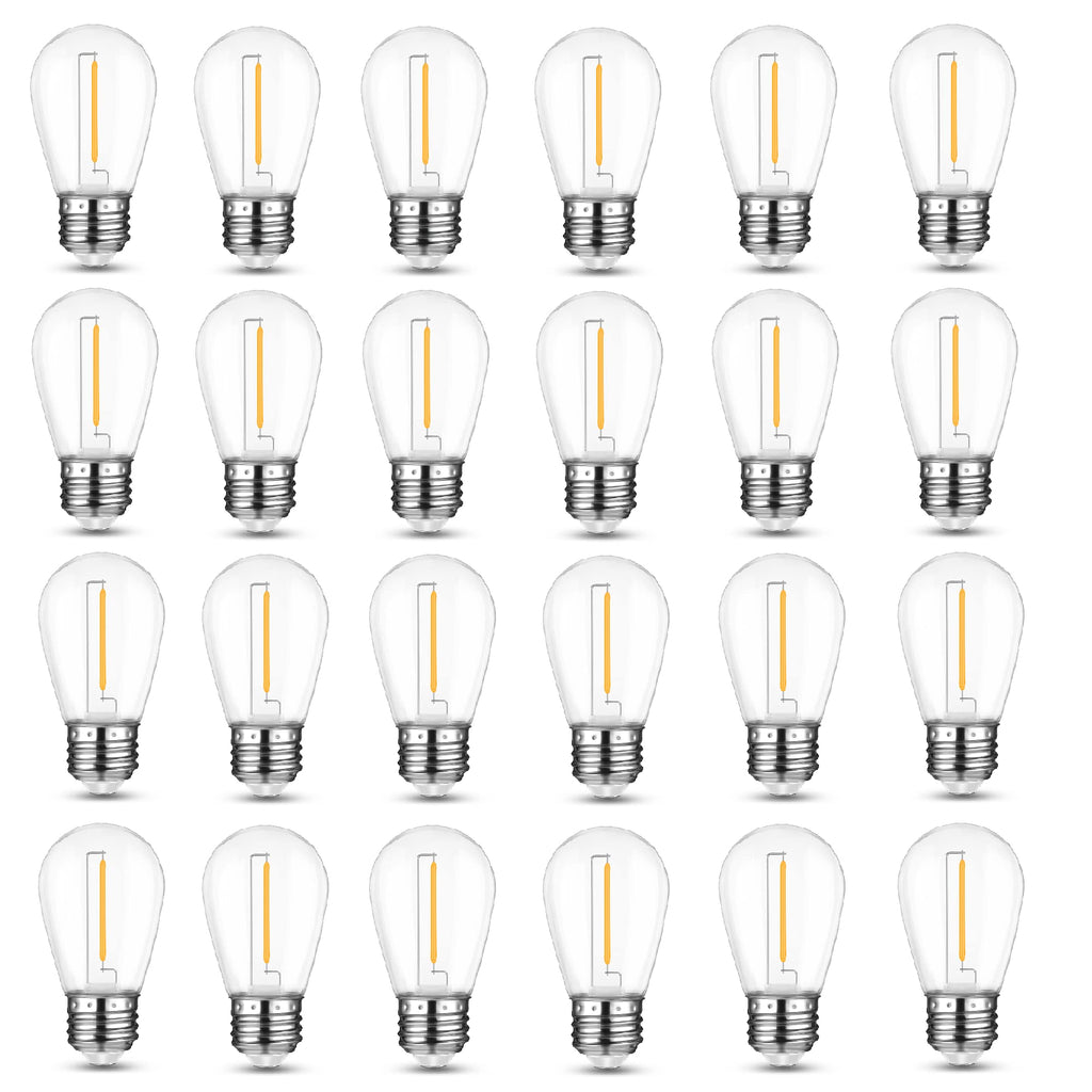 Mlambert 24 Pack LED String Light Bulbs,Shatterproof Outdoor String S14 Replacement Light Bulbs 2700K,Waterproof 1W Equal to 11W,Not Solar