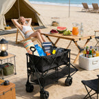 700L Large Capacity Double Decker Wagon Collapsible Wagon with Tailgate 55'' Extra Long, Foldable 600lbs Heavy Duty Beach Cart with All-Terrain Big Wheels,Utility Carts, Sports,Outdoor,Shoping Cart