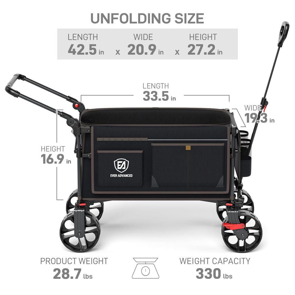 EVER ADVANCED Folding Push Wagon with Brakes, Portable Shopping Cart