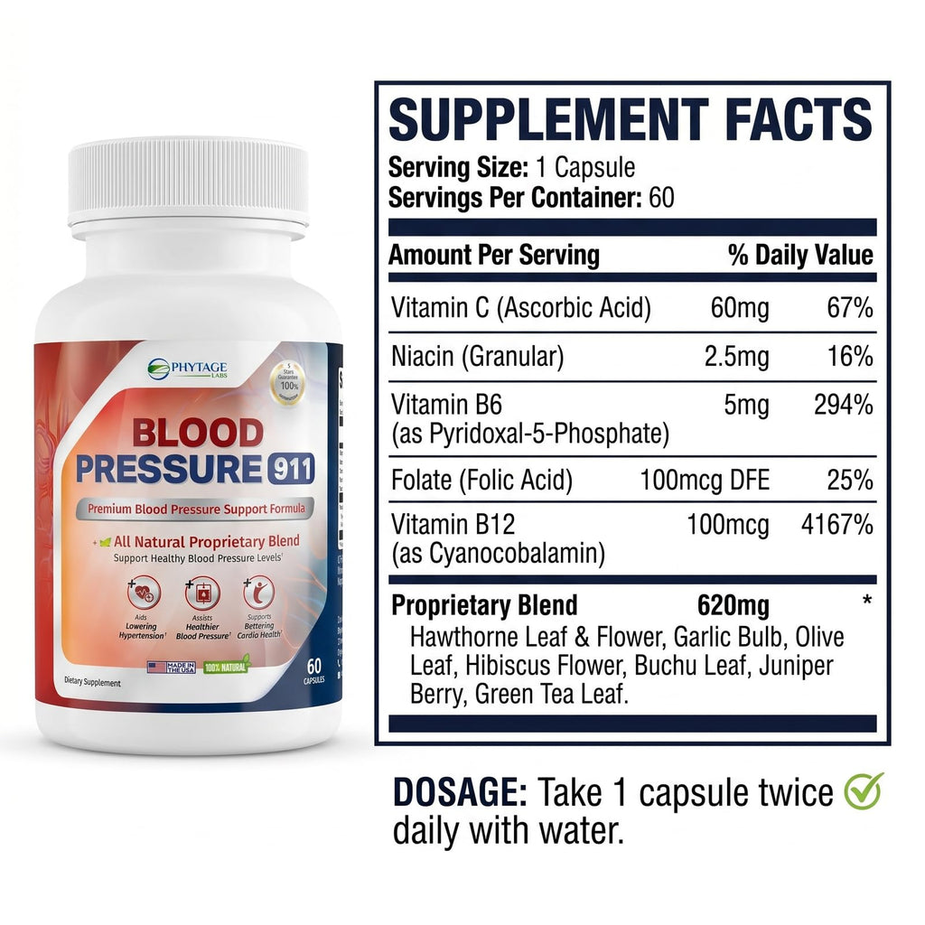 Phytage Labs Blood Pressure 911 Premium Supplement - BP Support Pills. 2 Pack