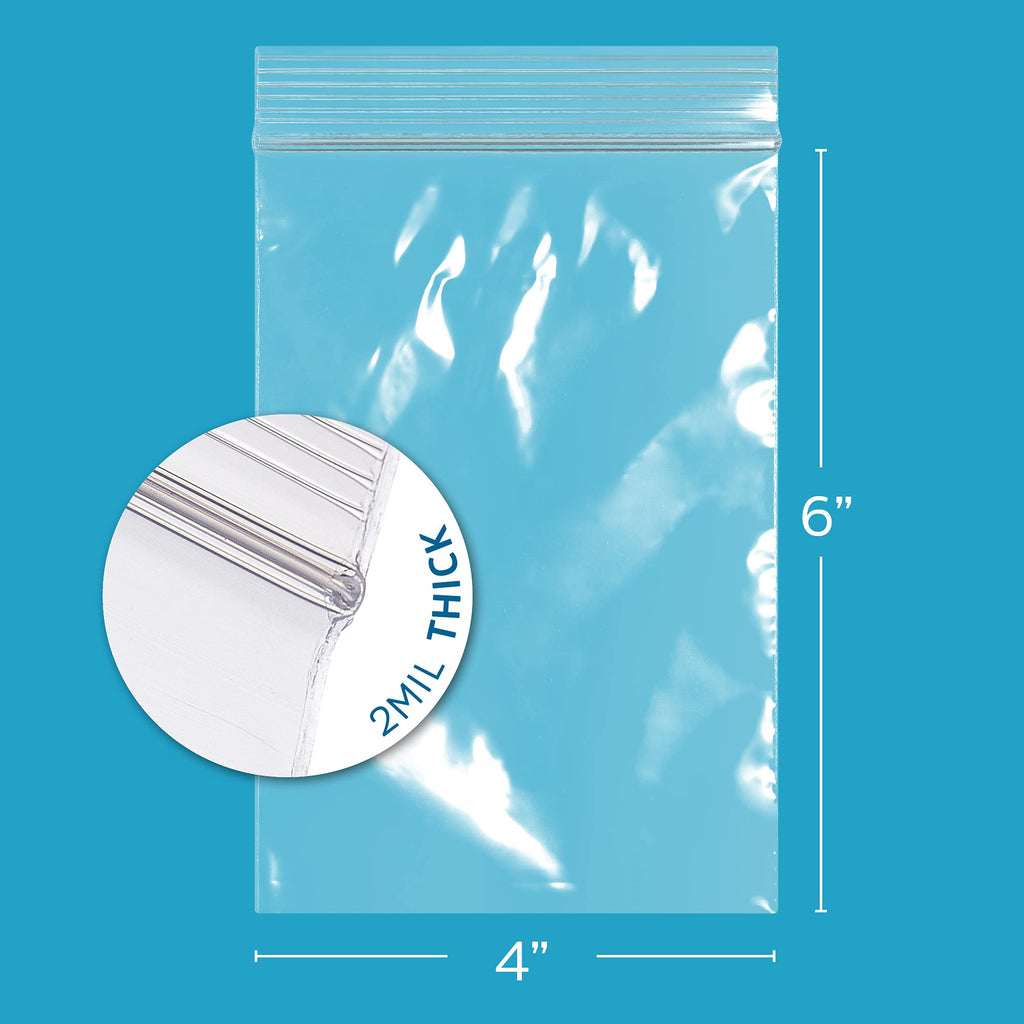 Clear Plastic Reclosable Zip Bags - Bulk GPI Case of 1000, 4" x 6" 2 mil Thick Strong & Durable Poly Baggies With Resealable Zip Top Lock For Travel, Storage, Packaging & Shipping.