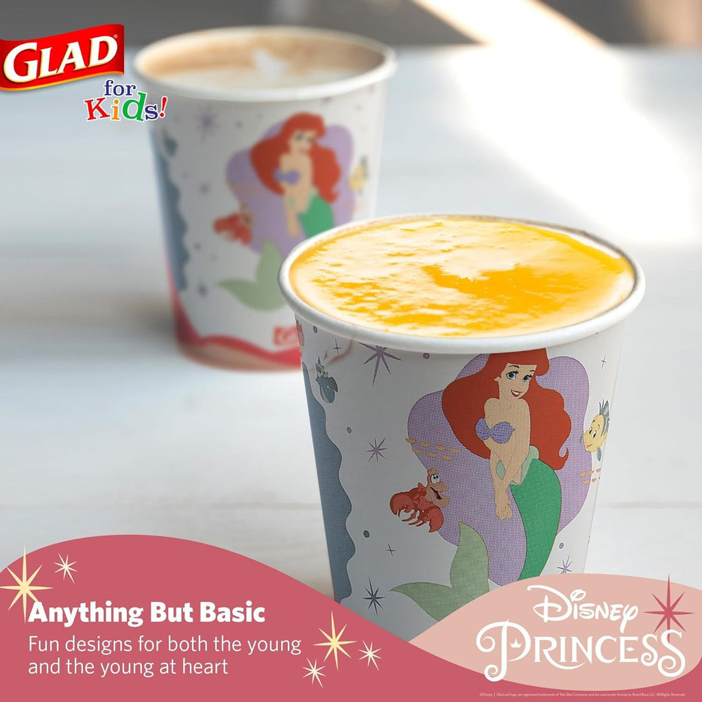 Glad for Kids Disney Princess Disposable Paper Cups for Bathroom Use and Parties Heavy Duty Soak Proof Paper Cups for Kids Colorful Princess Designs 9 Ounce 24 Count 10 Pack Fun Kids Drinkware
