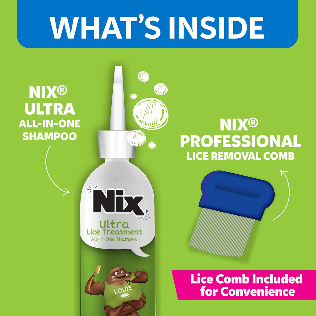 Nix Ultra Superlice Treatment, All-in-One Shampoo, 4 Fl Oz & Lice Removal Comb