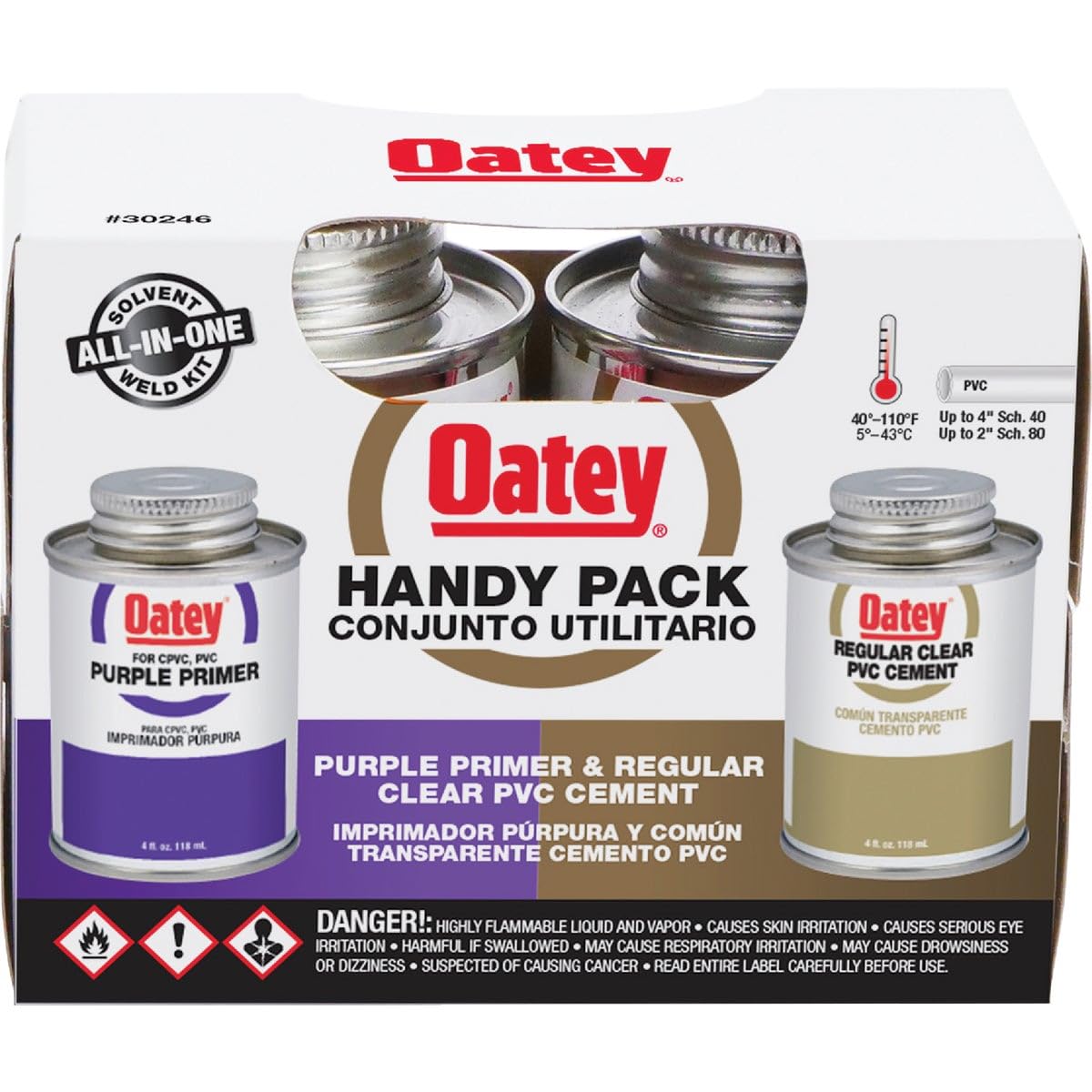 Oatey 30246 4 oz. PVC Regular Clear Cement and 4 oz. NSF Purple Primer Handy Pack