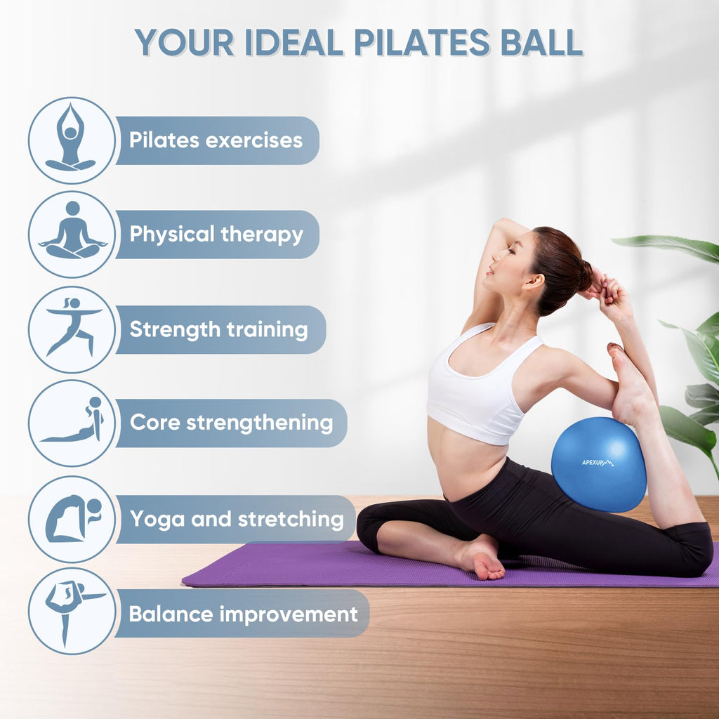 APEXUP Yoga Ball Exercise Ball, Heavy Duty Pilates Ball for Fitness, Balance, Core Workout, Physical Therapy (XXS (9") 23cm, Blue)