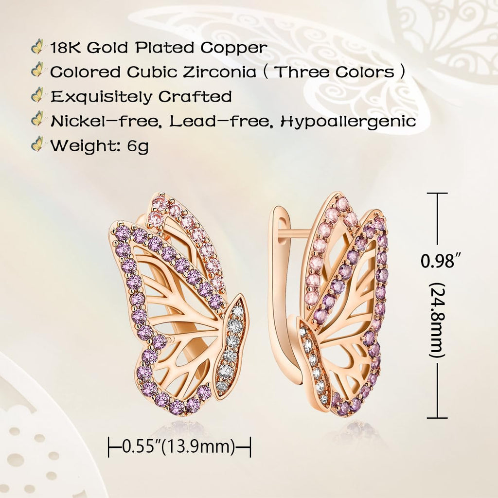18K Gold Earrings for Women Trendy, Butterfly Earring for Women Gold Hoop Earring, Gold Butterfly Earrings Hypoallergenic Stud