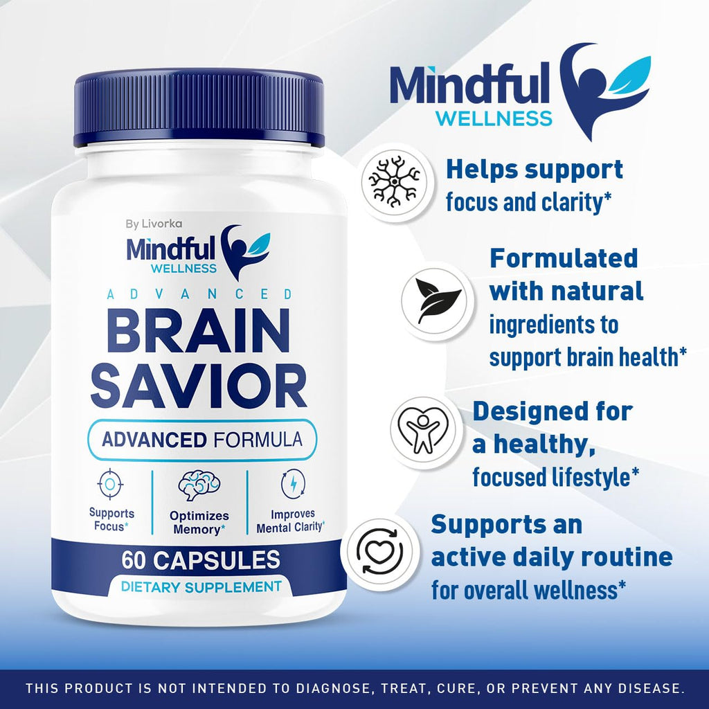 (3 Pack) Mindful Wellness Advanced Brain Savior Capsules, Official Mindful Wellness Supplement Pills, Mindful Wellness Support Capsules Premium Formula - All Natural Pills, 180 Capsules for 3 Months