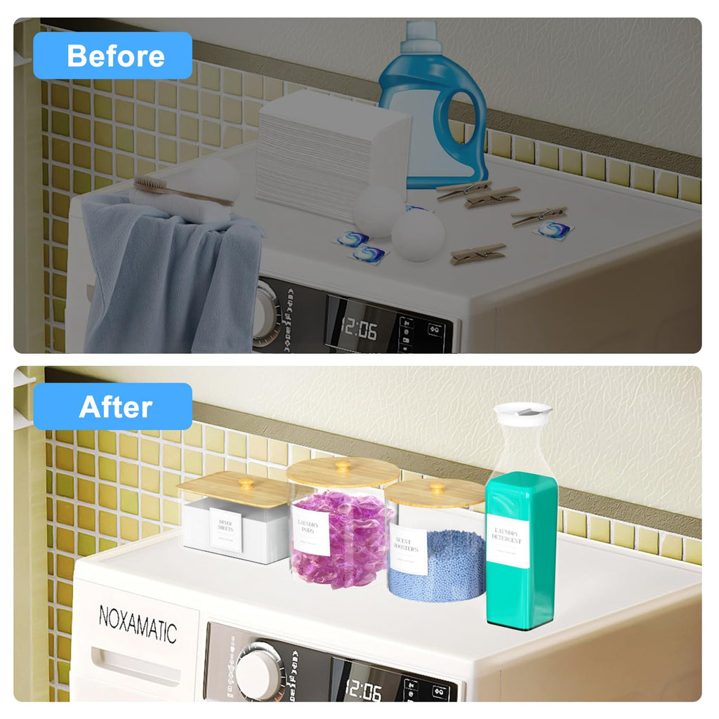 3+1 Pack Laundry Pods Containers & Dryer Sheet Holder & Laundry Detergent Dispenser, Laundry Room Organization and Storage Jars with Lids, Labels and Scoops for Scent Booster, Powder, Pods