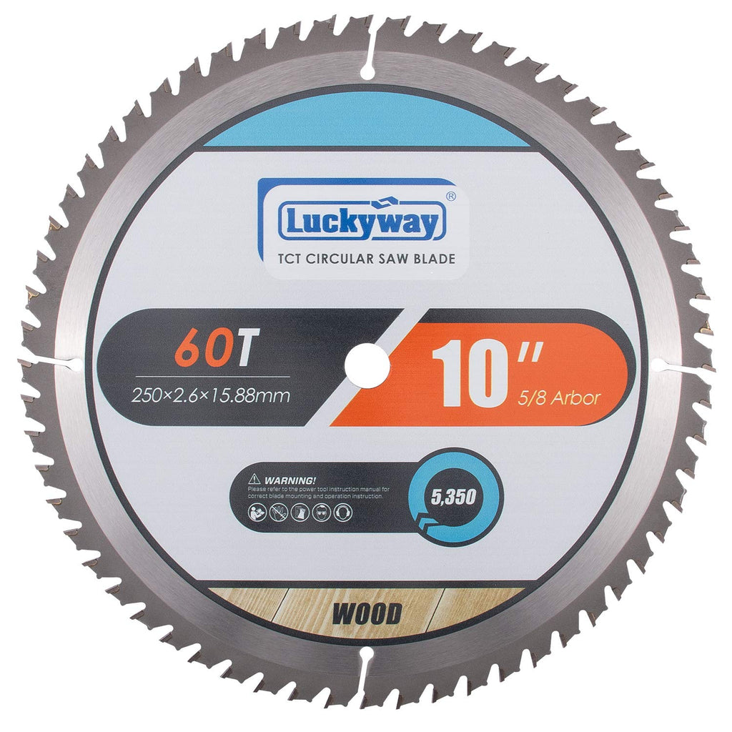 Luckyway 10 Inch Table/Miter Saw Blade 60T Fine Finish with 5/8 Inch Arbor TCT (Tungsten Carbide Tipped) Saw Blade for Cutting Wood