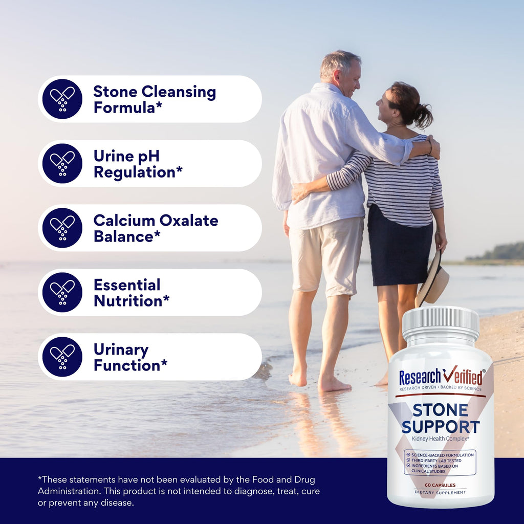 Research Verified Stone Support - Optimal Kidney Stone Defense - Chanca Piedra, Crataeva Nurvala, BioPerine - Vegan - 60 Capsules
