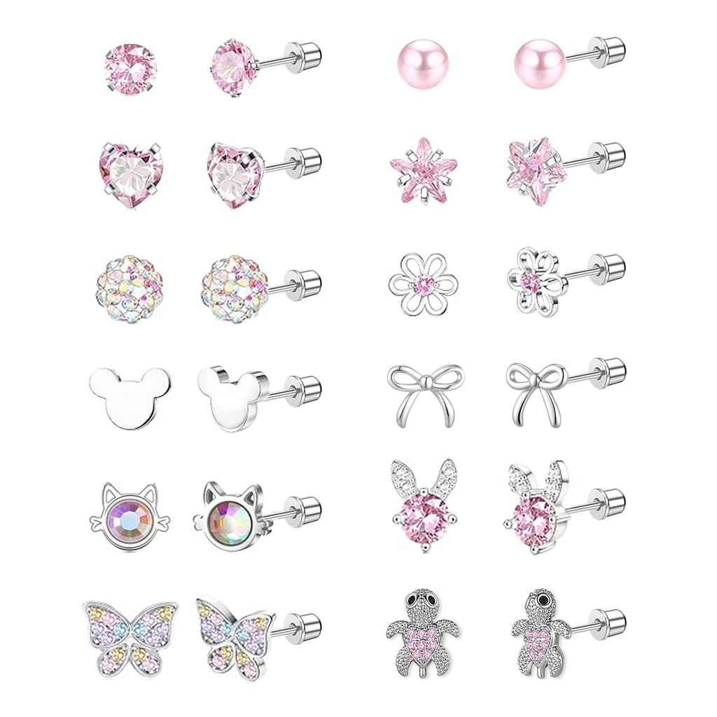 LOFITOR Hypoallergenic Screw Back Earrings for Little Girls Kids Women Cute