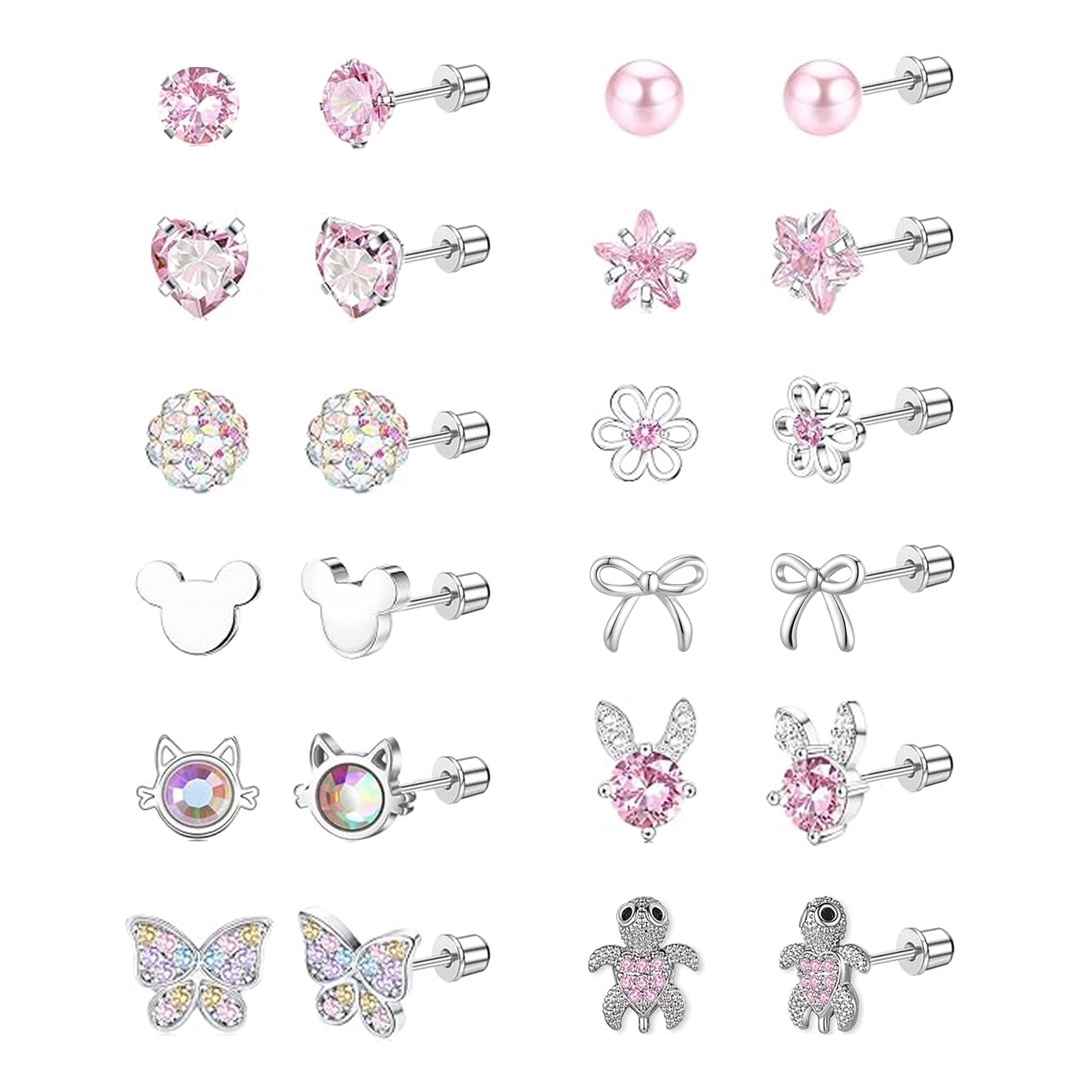 LOFITOR Hypoallergenic Screw Back Earrings for Little Girls Kids Women Cute