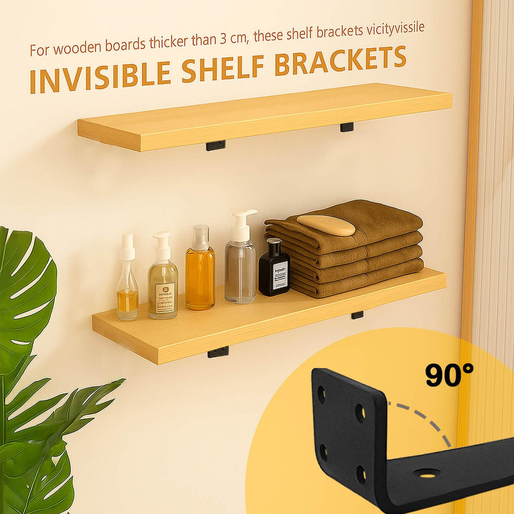 Floating Shelf Bracket 12 Inch of 4 Pack Heavy Duty Shelf Brackets Black Coated Metal L Bracket Wall Shelf Support DIY Brackets with 1/5 Inch Thick and 160 LBS Load Capacity