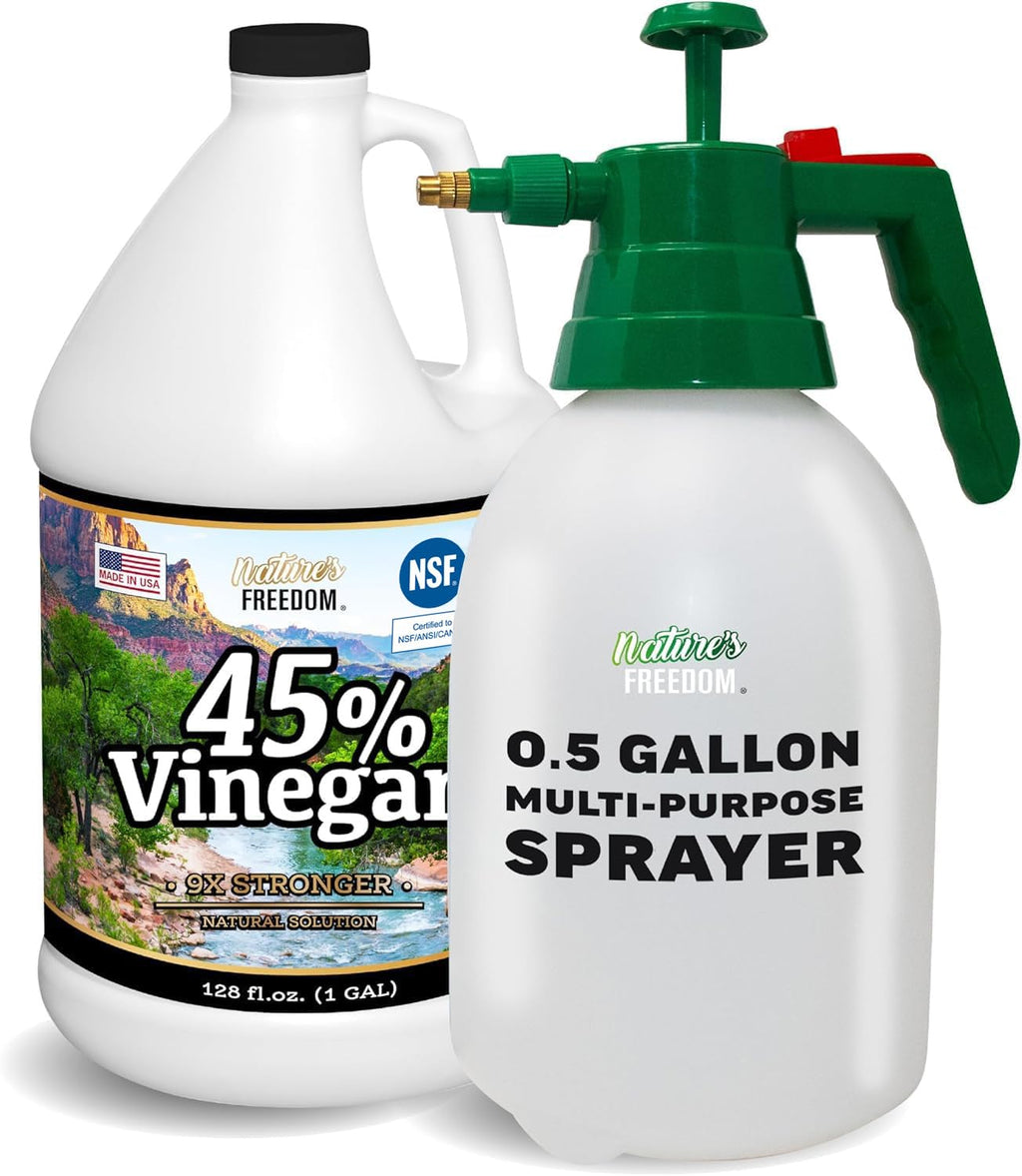 Nature's Freedom 45% Concentrated Vinegar, NSF Certified, 1 Gallon with Garden Pump Sprayer