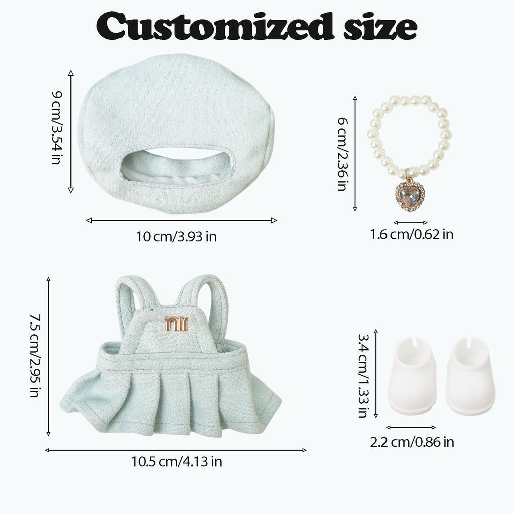 Clothes Compatible with LABUBU Doll – 4PCS Frosted Mint Set, 17cm Doll Clothes Designer Outfit for Campus Classic Theme, Chic Stylish Accessories for Labubu, No Doll (Paris Mint Frost)