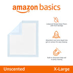 Amazon Basics Leak-Proof Dog and Puppy Potty Training Pee Pads with Quick-Dry 5-Layer Design, X-Large Size 28 x 34 Inch, Blue & White, 40-Pack