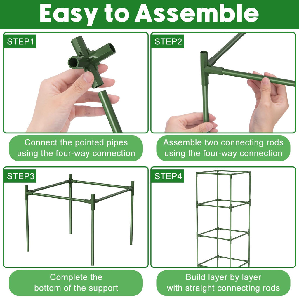 3 Pack Tomato Cage, 14.5" W x 53" H Square Tomato Trellis with 50 Pcs Clips