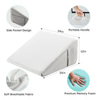 Bedluxe Wedge Pillow, 12 inch Bed Wedge Pillow for Headboard, Pillow Wedge for Acid Reflux Relief, Sleeping, After Surgery, Snoring, Gerd, Triangle Pillow Wedge - Cooling Memory Foam Top, White/Grey